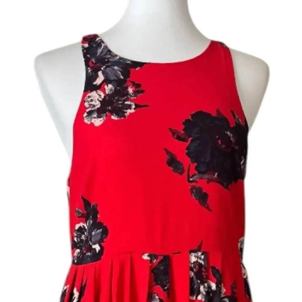 Free People Aline Mini Dress Pockets Halter Neck Red Black Floral Women’s Size 6